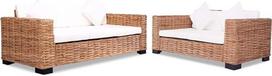 Rattan 15-TLG Sofa-Set 2+3-Sitzer Mangoholzrahmen Cremeweiße Bezüge Modernes Design Breite 157/195 cm Robust & Bequem für Wohnzimmer Flur Wintergarten