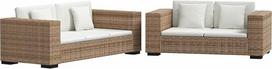 Rattan Sofa-Set 2+3-Sitzer naturfarben mit cremeweißen Bezügen Modernes Design Robust Holzrahmen für Wohnzimmer Balkon Wintergarten Schlafsofa klein