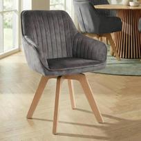 riess-ambiente.de "Livorno Swivel" dizaino kėdė "Grey Velvet" buko medienos kojos Valgomojo kėdė Virtuvės kėdė