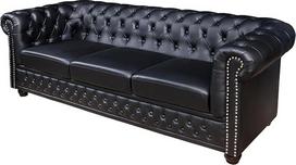 riess-ambiente.de Chesterfield 3 vietų sofa 205 cm Juoda dirbtinė oda su kniedžių apdaila Spyruoklinė šerdis
