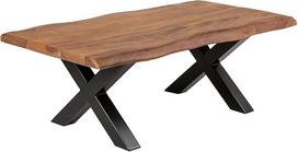 riess-ambiente.de Medžio kamieno kavos staliukas Mammut 110 cm Akacijų medaus spalvos apdaila 3,5 cm stalviršis Juodas X rėmas