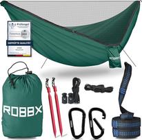 ROBBX® lauko hamakas su tinkleliu nuo uodų, skirtas 2 žmonėms, 300 kg keliamoji galia, dvigubas hamakas su tvirtinimo rinkiniu, nailoninis stovyklavimo, kelioninis hamakas, 290 x 140 cm