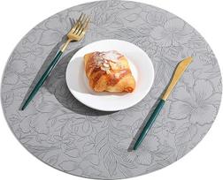 Rund Tischsets Abwaschbar, 36x36cm Platzset Leder 4er Set Abwischbar Tischsets PU Leder Kunstleder Wasserdicht Platzset, Platzdeckchen für Küche Speisetisch (Grau)
