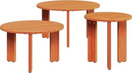 Rustikales Couchtisch Set 3-teilig aus Massivholz Kiefer, Kiefer Couchtisch Set zum Schachteln mit runden Tischen aus Kiefernholz für das Wohnzimmer