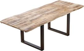 SAM Noar Wane stalas 200 (300) x 100 cm, lakuotas natūralios spalvos mangmedžio masyvo stalas, su matinės juodos spalvos metaliniu U formos rėmu, tikra lazdele, su 2 tvirtinimo plokštelėmis