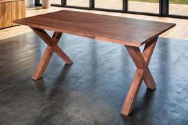 SAM Murcia Valgomasis stalas 180 x 90 cm Akacijų medžio masyvo ir riešutmedžio spalvos, "Wane" stalas su X mediniu rėmu, "Real Wane", lengvai prižiūrimas medinis stalas/medžio masyvo stalas