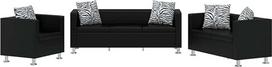 Schwarzes Sofa-Set 3-Sitzer 170 cm + 2-Sitzer 120 cm + Würfelsessel 70 cm aus Kunstleder Modernes platzsparendes Wohnzimmer-Möbel mit dicken Kissen für Living Room Bedroom Corridor