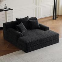 Šiuolaikinė "Cord Floor Sofa" su miego funkcija ir šezlongu, "Cloud Sofa" su 3 pagalvėlėmis, patogus sėdimasis kraštovaizdis gyvenamajame kambaryje, juodos spalvos, neremontuojama