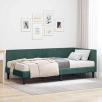 Šiuolaikinė minkšta lova Lentyninis rėmas Medinė sofa su miego funkcija Sofa lova su medine koja Kampinis lovos rėmas su čiužiniu Tamsiai žalia 90 x 190 cm Velvet