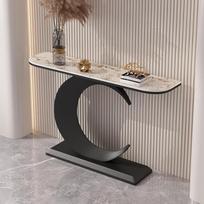 Šiuolaikinis C formos staliukas, šiuolaikinis įėjimo stalas su marmuro viršumi, elegantiškas sofos staliukas svetainei, prieškambariui, fojė, įėjimo zonai (juodas + baltas 2,39,3 colio/100 cm)