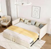 Sofa lova 90/180 x 200 cm, sofa lova su lovos dėže, išskleidžiama dieninė lova, 200 cm pločio sofa lova, išskleidžiama į dvigulę lovą, be čiužinio (smėlio spalvos, 90/180 x 200 cm)