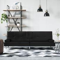 Sofa lova su gėrimų laikikliais Juoda dirbtinės odos sofa, Sofa lova, Sofa lova, Maža sofa lova, Gyvenimo sofa, Svetainės erdvė Svetainė