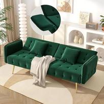 Sofa su miego funkcija, "2-in-1" sofa-lova svetainei, sofos ir kušetės su reguliuojamu atlošu, sulankstoma sofa-lova su pagalvėle, miegamojo sofa-lova, aksomas (žalia)