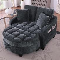 Sofa su miego funkcija, šezlongas, "2-in-1" sofa-lova, laikymo taburetė ir 4 pagalvėlės, skirta nedidelei svetainei, darbo kambariui, miegamajam, 132 x 129 x 93 cm (juoda)