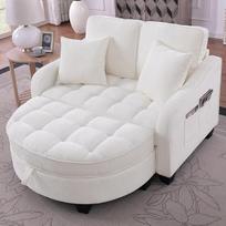 Sofa su miego funkcija, šezlongas, "2-in-1" sofa-lova, laikymo taburetė ir 4 pagalvėlės, skirta nedidelei svetainei, darbo kambariui, miegamajam, 132 x 129 x 93 cm (smėlio spalvos)