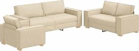 Sofa-Set 3-teilig Creme Leinenmischgewebe 220x80x84 cm, 3-Sitzer mit 2-Sitzer und Stuhl, atmungsaktives Sofa für Wohnzimmer, Moderne Sitzgarnitur mit Breiten Armlehnen