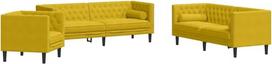 Sofos komplektas Wohnzimmer, 3-Sitzer ir 2-Sitzer und Chesterfield-Sessel ir Nackenrolle, 3 dalių, Samt