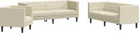 Sofos komplektas Wohnzimmer, 3-Sitzer und 2-Sitzer und Chesterfield-Sessel, 3-teilig, cremefarben, Kunstleder