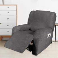 Sofos užvalkalai foteliui Velvet Stretch Recchliner Slipcovers už 1/2/3 vietų sofos dangtelį Baldų dangteliai stori minkšti skalbiami su atlenkiamu maišeliu (pilka, 1 vieta)