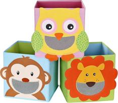 SONGMICS RFB01KU 3 dalių rinkinys, žaislų dėžės, žaislų organizatorius, sulankstomas kubas vaikų kambariui, kūdikių kambariui 27 x 27 x 27 cm Gyvūnų motyvai Spalvotas RFB01KU