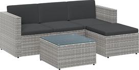 SONGMICS Sodo baldų komplektas PE Poly Rattan Patio baldai Kampinė sofa Lauko rankomis austas rotango poilsio komplektas su pagalvėlėmis ir stikliniu stalu Pilka GGF005G05