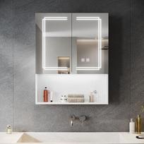 SONNI LED vonios kambario veidrodinė spintelė ir daiktų saugykla 75 x 60 cm, 3 reguliuojamos šviesos spalvos + apsauga nuo rūko + 2 durų veidrodinė spintelė su lizdu, metalinė vonios kambario spintelė, balta
