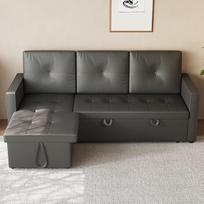 SONNI L formos kampinė sofa, 203 x 130 x 88 cm, su miego funkcija ir lovos dėže, 3 sėdimų vietų, kačių letenų odos, sofa-lova su porankiais ir šoninėmis kišenėmis, tamsiai pilka, idealiai tinka svetainei ir namų biurui