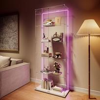 Stiklinė 5 pakopų vitrina su užraktu 186,5 x 34,5 x 78,5 cm Vitrina Stiklas kolekcijai su durelėmis Vitrina Gyvenamasis kambarys Skaidri (Balta J)