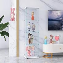 Stiklinė vitrina su 4 lentynomis, kolekcionieriaus vitrina su durelėmis ir užraktu, grindinės "Curio" spintelės svetainei ir miegamajam, grūdintas stiklas, 36,5 x 42,5 x 164 cm (balta, 1 durys + 4 lygiai)