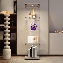Stiklinė vitrina su LED apšvietimu, 164 x 43 x 37 cm, moderni vitrina su 4 lentynomis, 1 durelėmis, stiklinė vitrina, stovinti vitrina, pagaminta iš grūdinto stiklo ir medžio, skirta svetainei