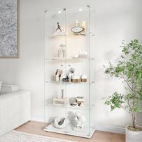 Stiklinė vitrina su LED apšvietimu, stiklinė vitrina, stiklinė vitrina, 4 durys, 4 lygiai, kolekcionieriaus vitrina su užraktu, stiklinė vitrina knygoms, biurui, svetainei (balta, 2 durys, 5 sluoksnių LED)