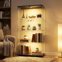 Stiklinė vitrina su LED, 2 durų, 4 lentynų, stiklinė vitrina su užraktu kolekcijoms, knygoms, vynui, skirta biurui, svetainei, 164 x 80 x 36,5 cm (juoda)