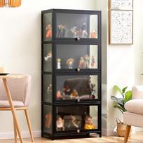 Stiklinė vitrina, Kampinė vitrina, Stovinti vitrina, Plotis 60/70/80 cm, Vitrina, Kolekcionieriaus vitrina, Stovinti stovinti vitrina, Juoda, 70 cm B