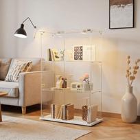 Stiklinė vitrina su LED apšvietimu, moderni vitrina su 3 lentynomis ir 2 durelėmis, sieninė vitrina kolekcijai, skirta miegamajam, svetainei ir valgomajam, 123 x 78,5 x 35 cm
