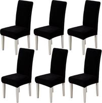 Storas ir minkštas aksomo valgomojo kėdės apvalkalas, skirtas valgomajam kambariui, 6 vnt., Velvet Slipcovers, Stretch Slipcover, juodas