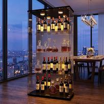 Stiklinė vitrina LED 164 x 80 x 36,5 cm Stiklinė vitrina 4 lentynos Skaidri didelė veidrodinė kolekcijos vitrina (2 durys, 4 sluoksniai, veidrodis + apšvietimas, juoda)