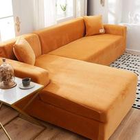 Storas sofos dangteliai 1 2 3 sėdynės Velvet L formos sofos apsauginis dangtelis Easy Fit Stretch Elastinis audinys Sofa sofa baldų apsauga - 3 sėdimos vietos (190-230 cm) - oranžinė