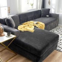 Storas sofos dangteliai 1 2 3 sėdynės Velvet L formos sofos apsauginis dangtelis lengvai prigludęs elastingas elastinis audinys Sofa sofa baldų apsauga 3 sėdimųjų vietų (190 - 230 cm) pilka