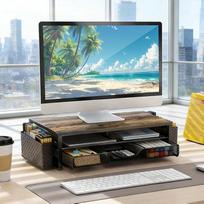 Stovas monitoriui su stalčiumi ir 2 rašiklių laikikliais, medinis ir metalinis stalo organizatorius, monitoriaus stovas ekranui ir nešiojamajam kompiuteriui, ergonomiškas stalo organizatorius, biuro reikmenys