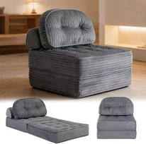 Sulankstoma sofa-lova, 4-in-1 nešiojamasis krėslas-lova, patogi grindų sofa, keičiama miegamoji kėdė su pagalvėle, velvetinio audinio užvalkalas, fotelis, sofa-lova, skirta svetainei ir miegamajam (viengulė sofa, pilka)