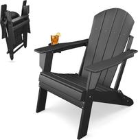 Sulankstomas "Adirondack" krėslas sodui, terasai ar balkonui, porankiai ir puodelio laikiklis, atsparus oro sąlygoms, patvarus paplūdimio, baseino, verandos baldas (juodas)