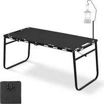 Sulankstomas stovyklavimo stalas su nuimamu lempos laikikliu, 84 x 42 cm, anglinio plieno stovyklavimo stalas 4 žmonėms, sulankstomas stalas su krepšiu ir dujine spyruokle, 30 kg keliamoji galia, juodas