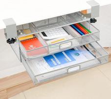 Sustiprintas stalčius po kriaukle - 2 ištraukiami stalčiai A4 - metalinis laikymo organizatorius (pilka)