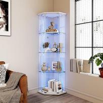 Svetainės kampinė vitrina su stiklu, 4 lentynos, 1 durys, stiklinė vitrina su užraktu, ekrano kolona, vitrina, šalmo vitrina su LED kolekcininkams
