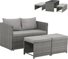 SVITA ATHINA 2-in-1 lauko rotango poilsio balkono valgomojo komplektas Sodo baldų komplektas Sodo poilsio kambarys Maži balkono baldai Polyrattan Grey