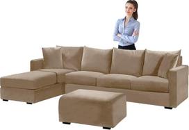 SYLC Velvet Couch Cover L formos sofos užvalkalas Kampinis sofos užvalkalas L formos tempimo su sėdynės pagalvėle atlošu, universalus sofos užvalkalas, kurį galima skalbti (smėlis, sofos užvalkalas 185-230 cm)