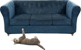 SYLC Stretch Velvet Chesterfield sofos dangteliai, sofos užvalkalas su sėdynės pagalvėlės užvalkalu, sofos užvalkalai išlenktam sofos foteliui, vintažinis stilius (mėlyna, sofa + 3 didelės sėdynės)