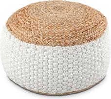 Taburetė Natūralus / baltas džiutas Apvalus 50 x H 35 cm Dekoratyvinė taburetė Grindų pagalvėlė Kojinė Baltas džiutas Natūralus