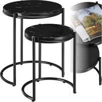tectake® Apvalus kavos staliukas, mažas staliukas, metalas ir marmuras, svetainės baldai, kavos staliukas, šoninis staliukas, naktinis staliukas, apvalus sofos staliukas, kavos staliukas, modernus kavos staliukas, juoda/juoda, 2 vnt.