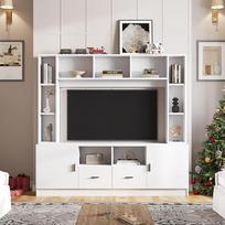 Televizoriaus baldų komplektas su vitrina, 180x35x170cm, šviesus, Spanplatte, 2 Schränke, 2 Schubladen, 11 Staufächer, skirtas televizoriui iki 60 Zoll